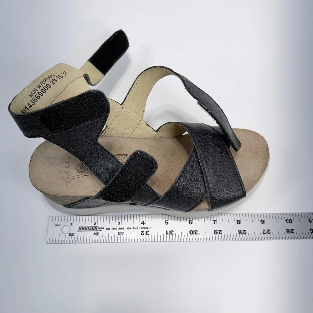 Fly London Black Wege669Fly Leather Wedge Hook & Loop Platform Sandals Womens 37